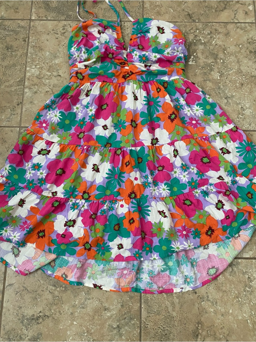 Day+Moon Retro Floral Halter Ruched Bodice Coquette Flowy Mini Feminine Dress S - Picture 2 of 14
